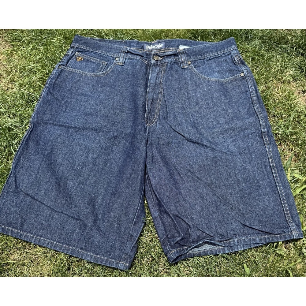 Vintage Pelle Pelle Jorts Mens 38 Raw Denim Embroidered Baggy Wide Y2K